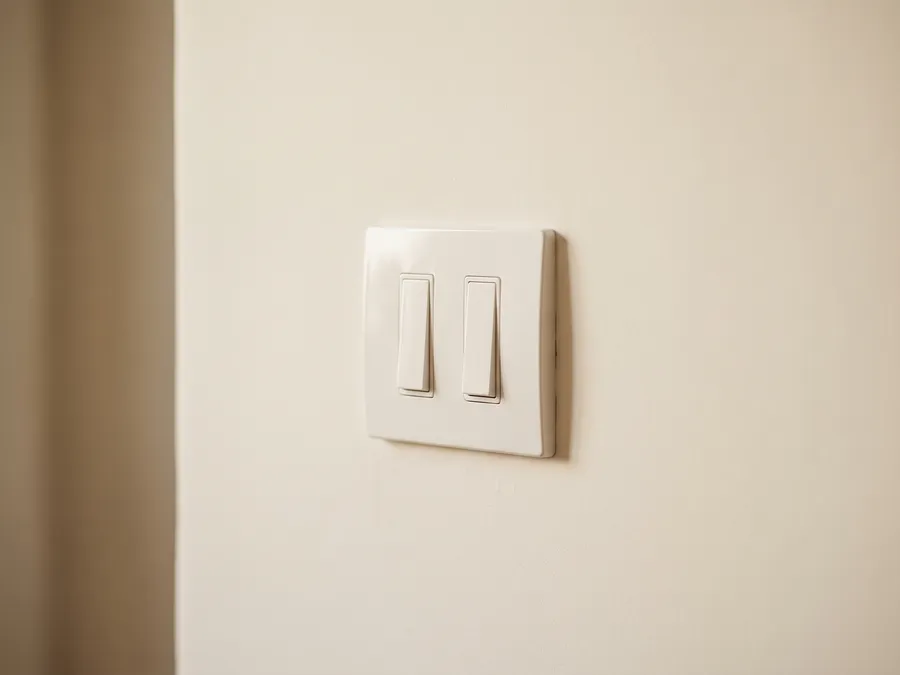 Interruptor de duas teclas instalado em parede clara